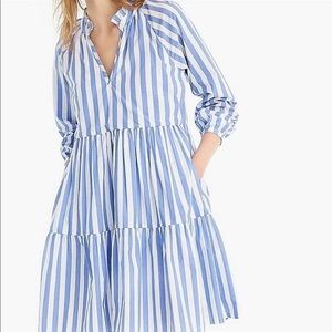 J.Crew Tiered Popover Dress In Striped Cotton Poplin summer knee length Aline